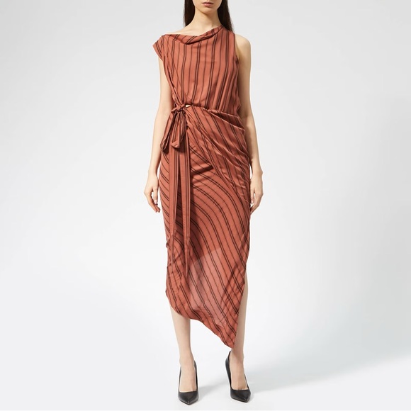 Vivienne Westwood Anglomania Vian dress terracotta pinstripe SS19 40 - Picture 1 of 10